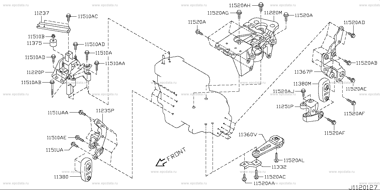 Engine & transmission mounting (unit) for Nissan Lafesta B30, 1 ...