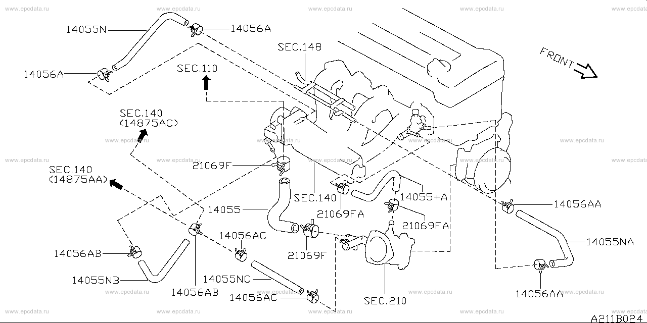 Water hose & piping (engine) for Nissan Vanette Serena 1 generation 06. ...