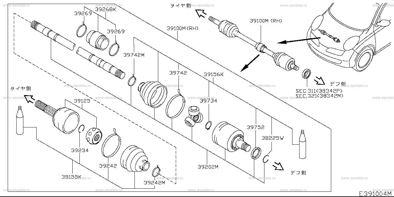 391 - front drive shaft (chassis) for Micra C+C FHZK12 Nissan Micra C+C ...