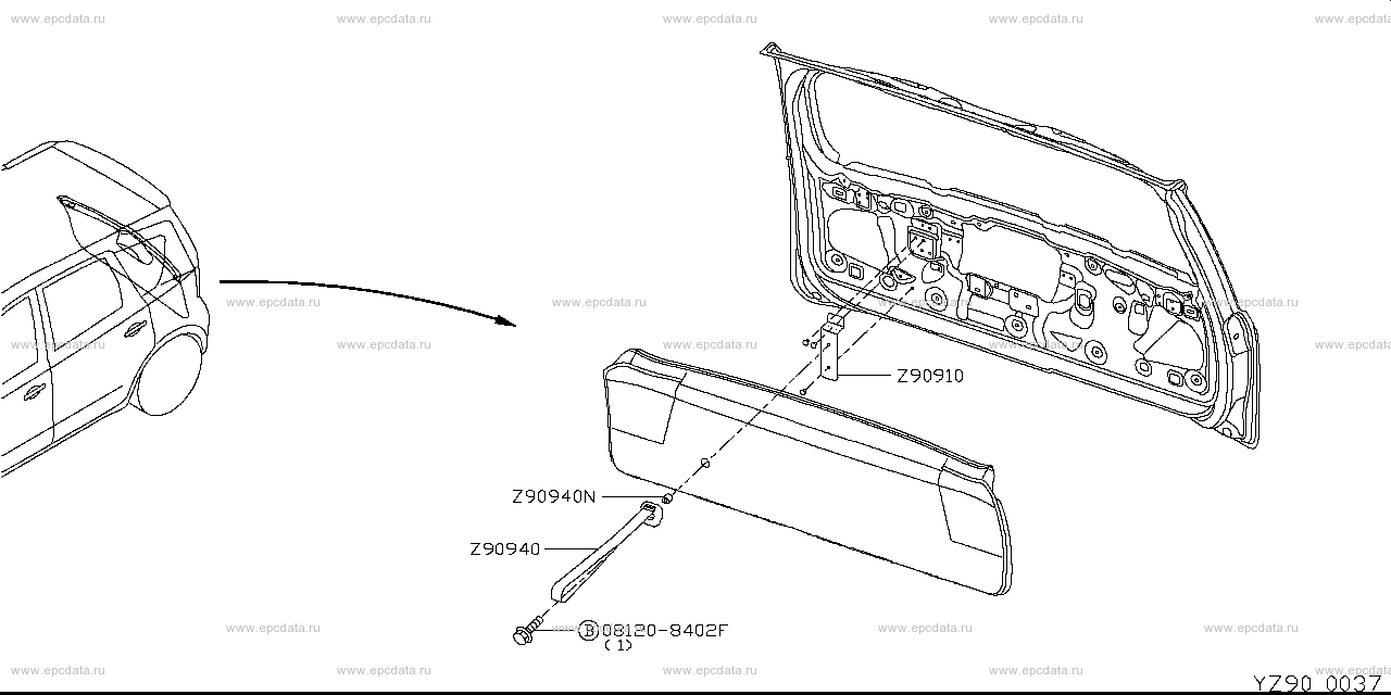 Back door for Nissan Note E11, 1 generation 01.2005