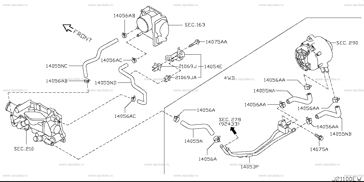 Water hose & piping (engine) for Nissan Bluebird Sylphy G11, 2 ...