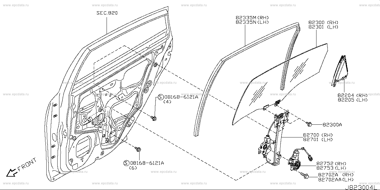 823 - rear door window & regulator (body)