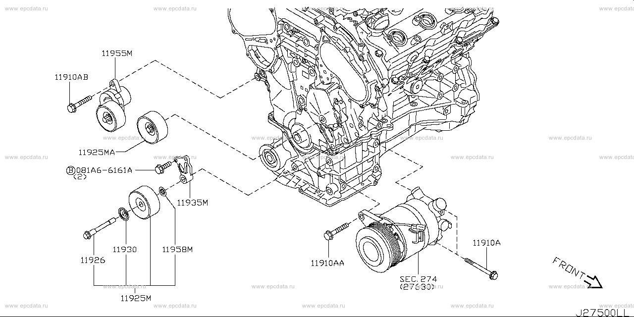 Compressor bracket (engine) for Nissan Teana J32, 2 generation ...