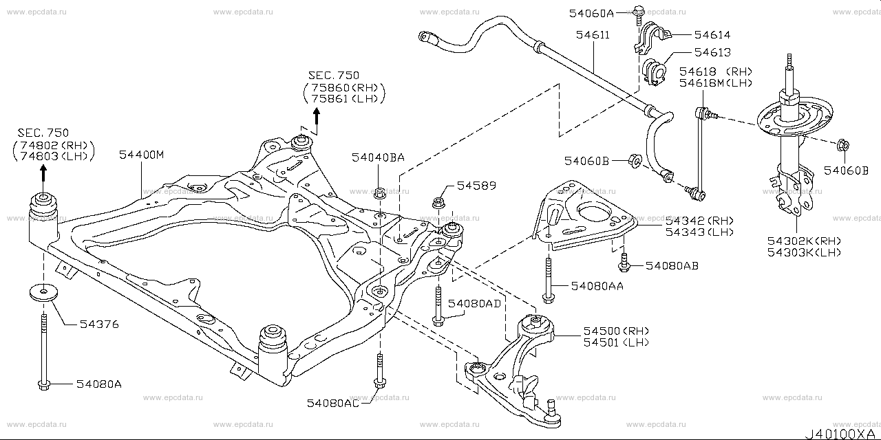 Front suspension (chassis) for Nissan Teana J32, 2 generation 06.2008 ...