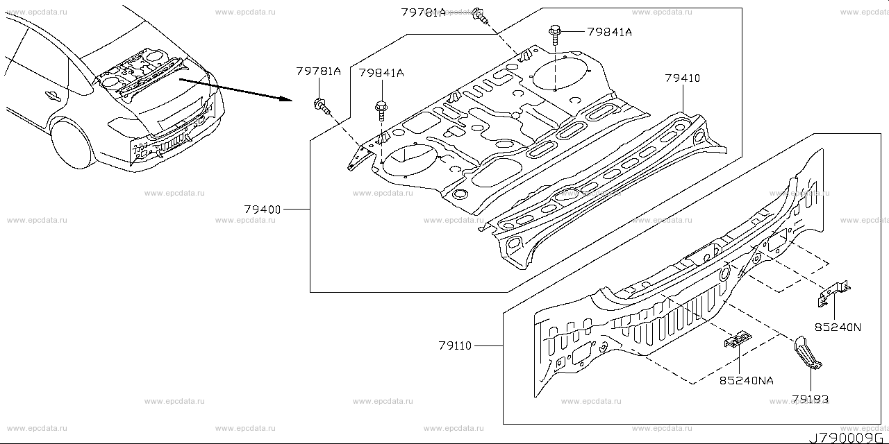 Rear panel & fitting (body) for Nissan Teana J32, 2 generation 06.2008 ...