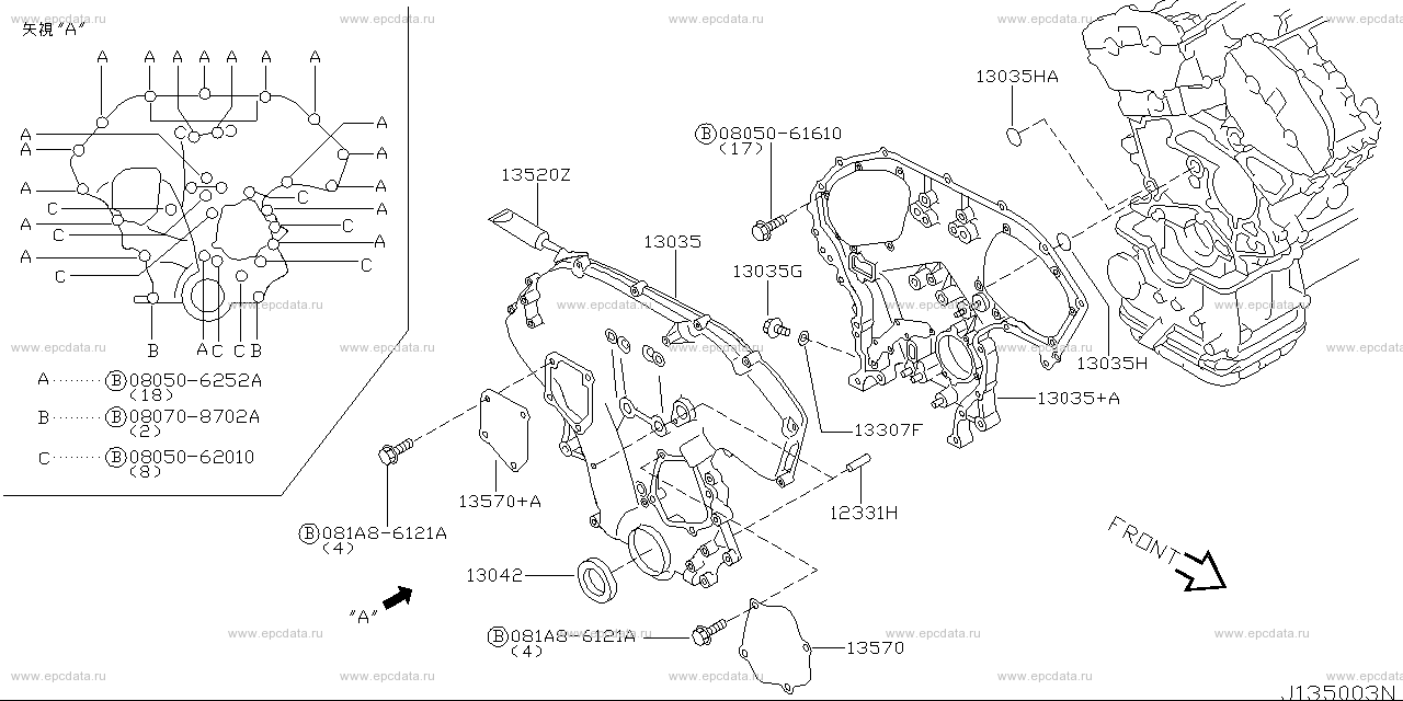 135 - Front Cover & Fitting (engine) на Bassara Jhu30 Ниссан Бассара 