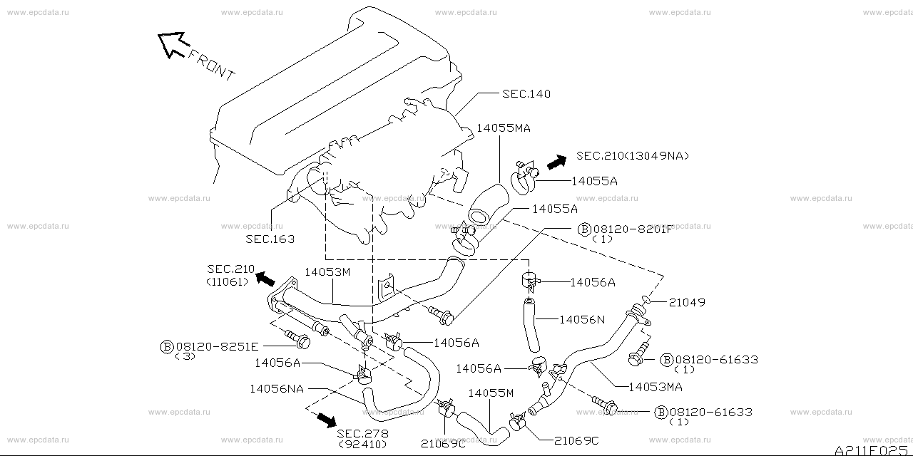 Water hose & piping (engine) for Nissan Pulsar N15, 5 generation 05. ...