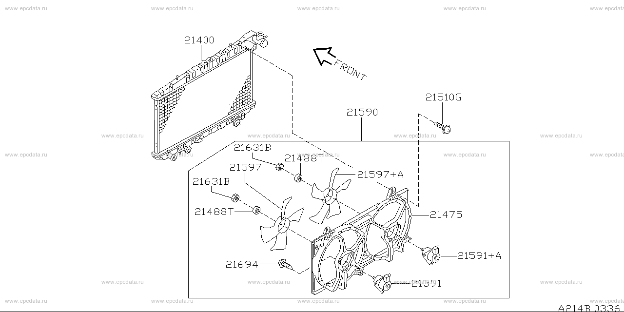 Radiator (fan motor & shroud) (denso) for Nissan Pulsar N15, 5