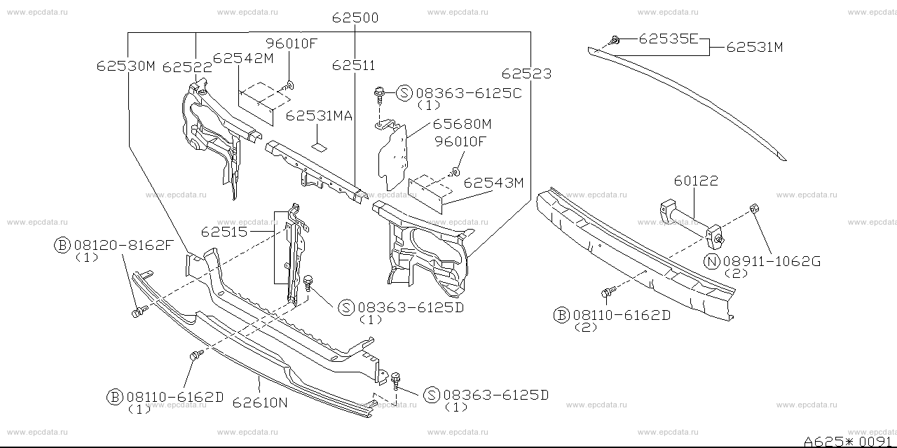 625 - front apron & radiator core support (body)