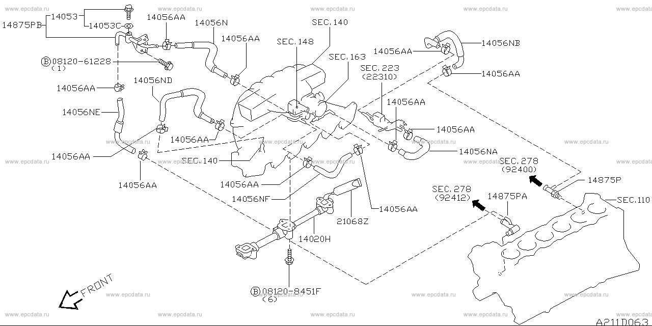 Water hose & piping (engine) for Nissan Skyline R34, 10 generation 05. ...