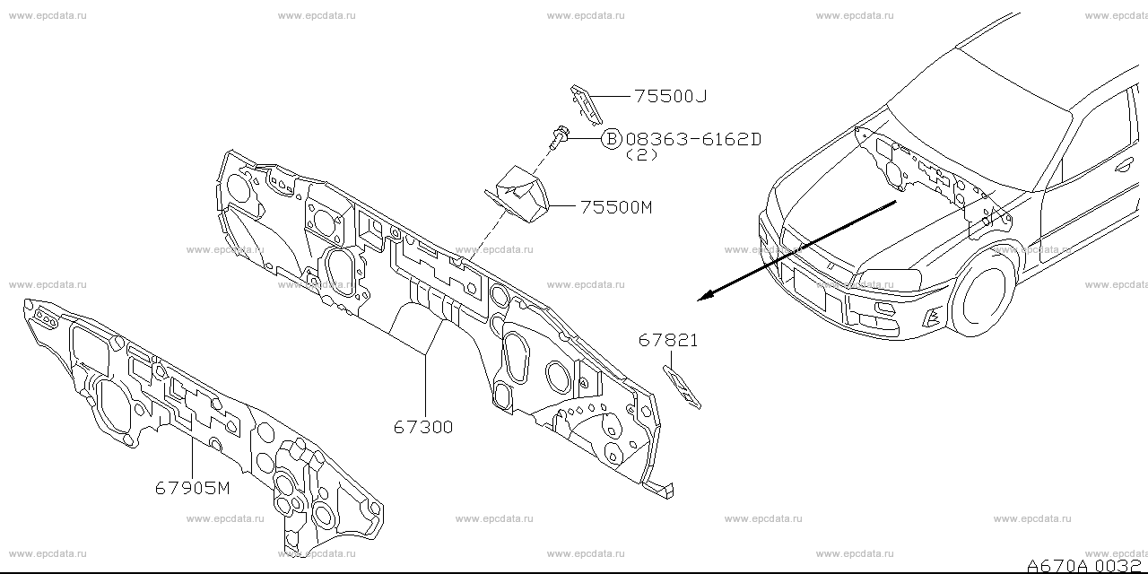 Dash panel & fitting (body) for Nissan Skyline GT-R R34, 10 generation ...