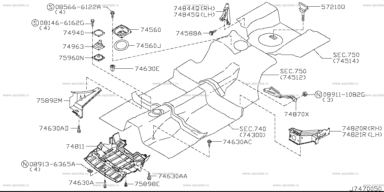 Floor fitting (body) for Nissan Skyline GT-R R34, 10 generation 01.1999 ...