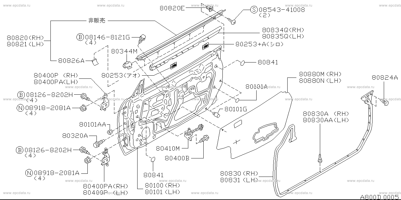 Front door panel & fitting (body) for Nissan Skyline R34, 10 generation