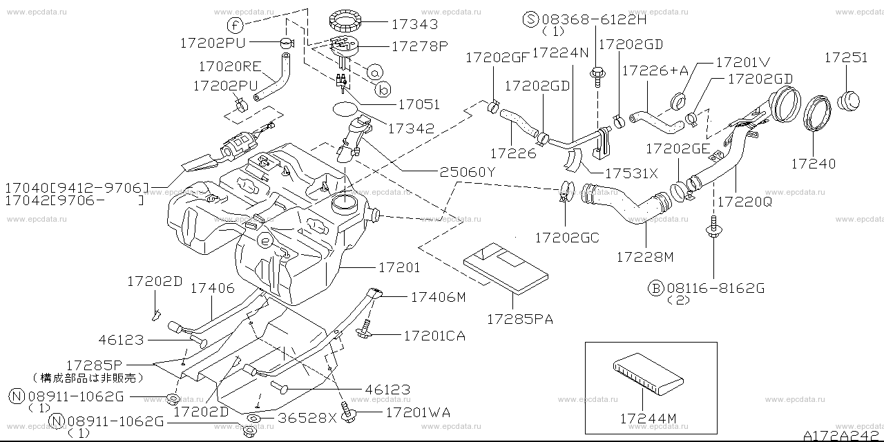 Fuel Tank (chassis) For Nissan Rasheen Nb14, 1 Generation 12.1994 - 08. 