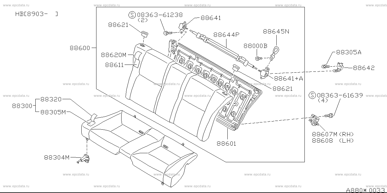 Rear seat (trim) for Nissan 180SX 1 generation 03.1989 - 07.1996
