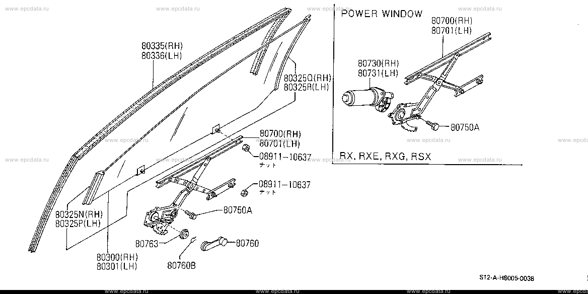 H8005 - front door window - & regulator (body)