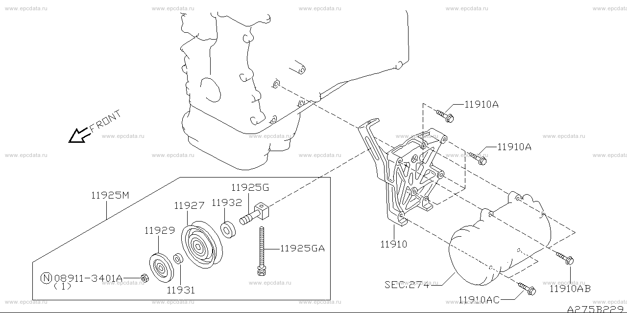 Compressor bracket (engine) for Nissan Silvia S15, 7 generation 01.1999 ...