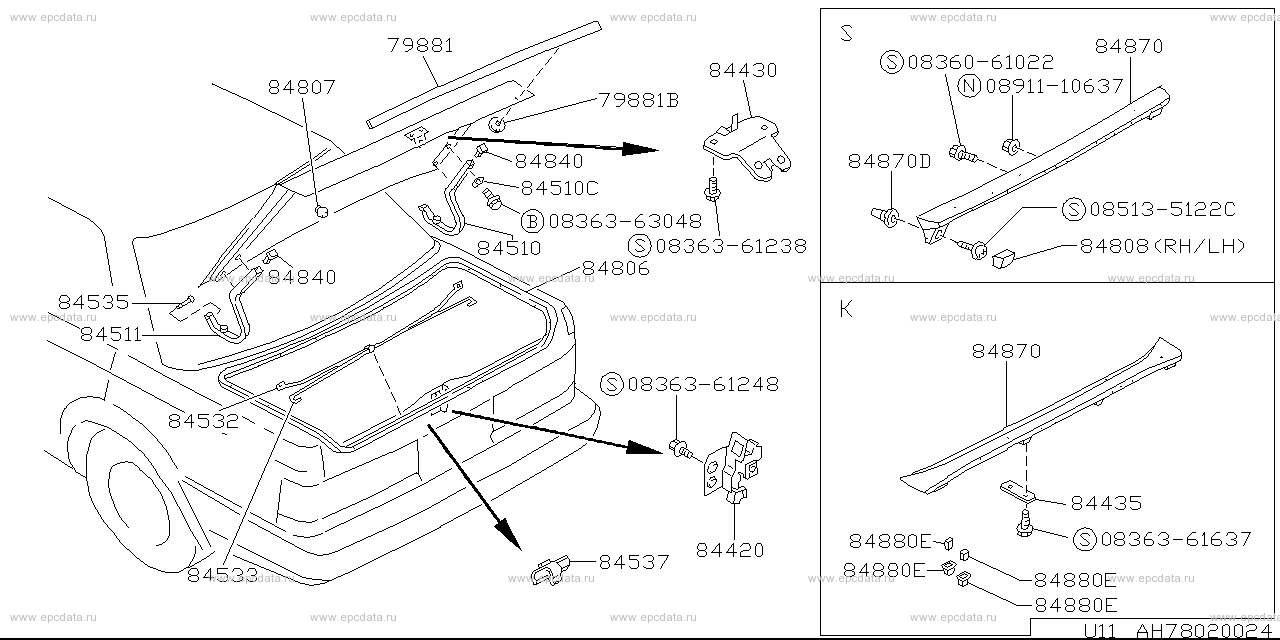 H7802 - trunk lid hinge & lock (body)