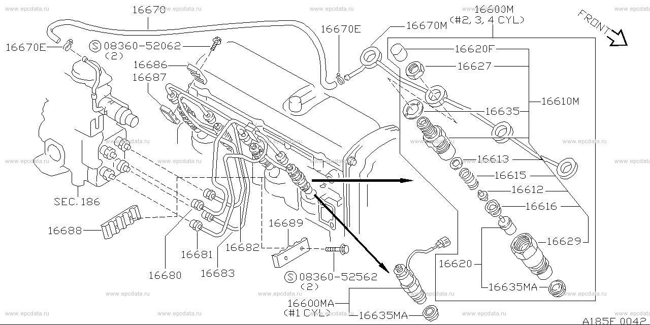 Injection nozzle & piping (diesel)(engine) for Nissan Bluebird U14, 10 ...