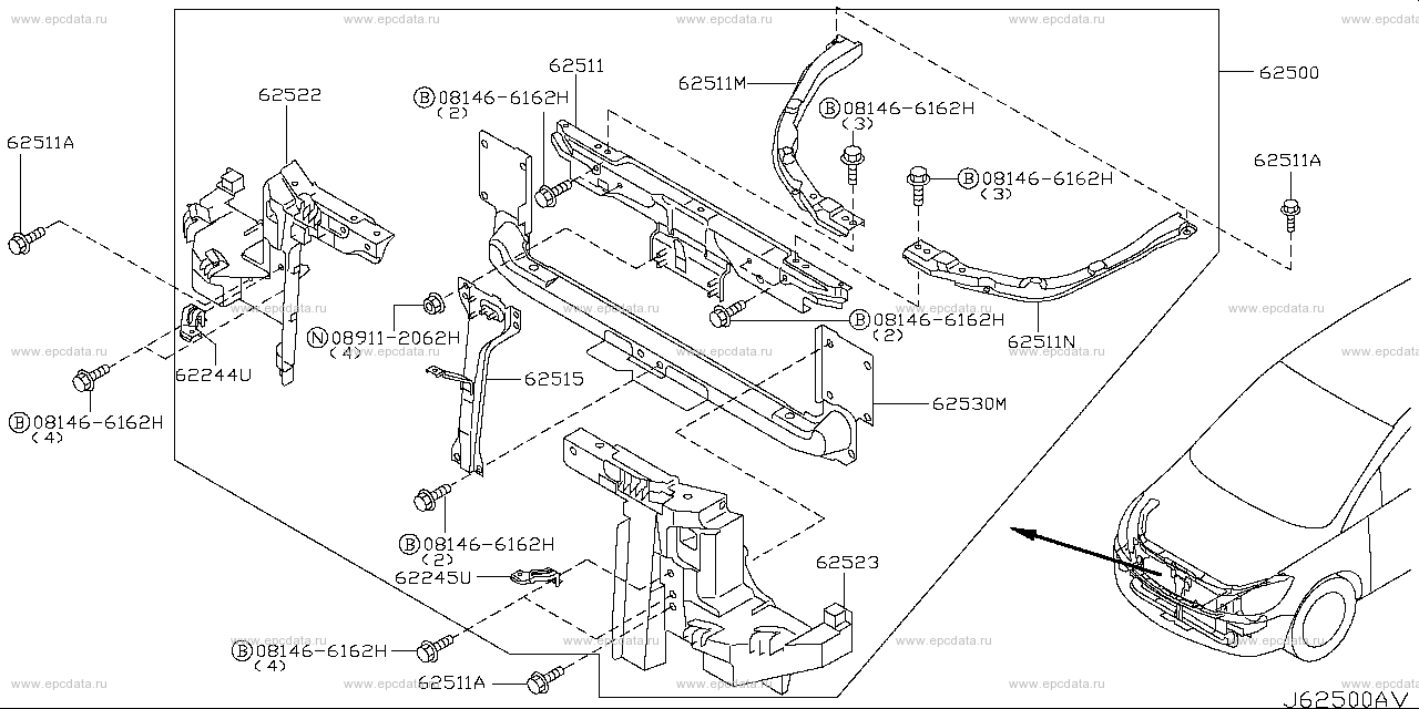 625 - front apron & radiator core support (body)