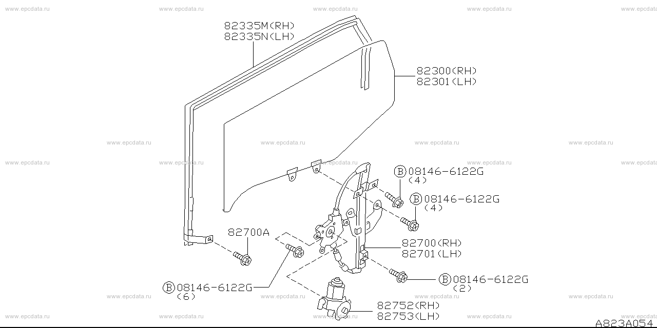 823 - rear door window & regulator (body)