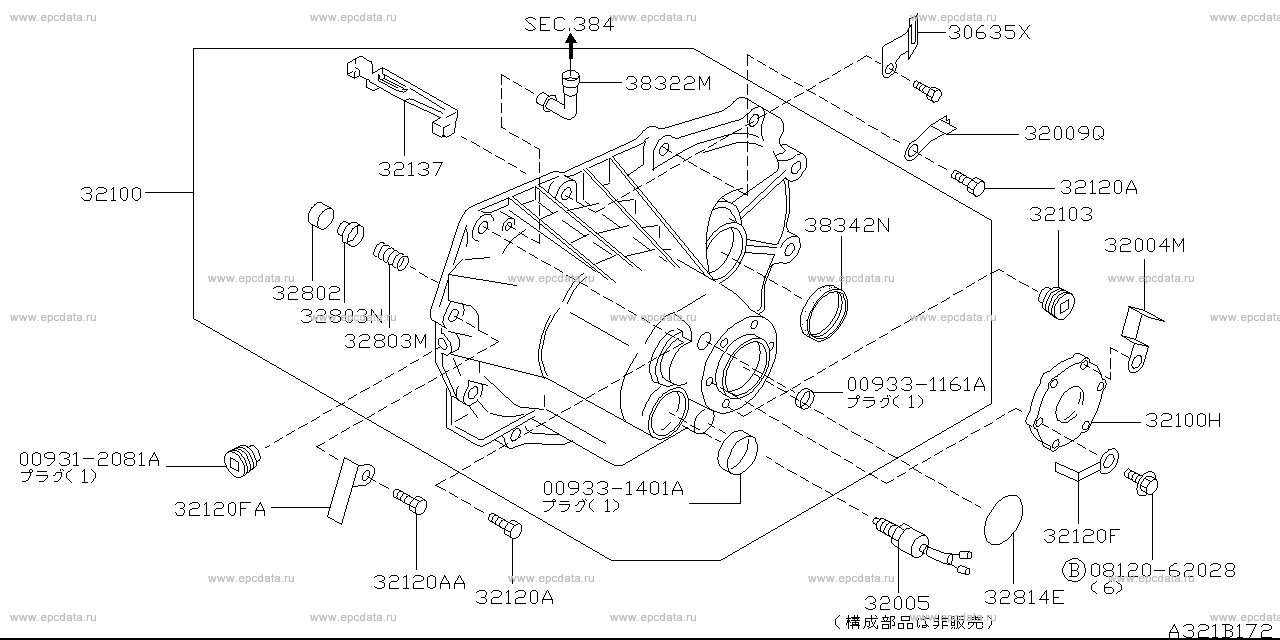 Applies: 4WD.MT +(SR18DE+SR20DE+CD20).MT; Description: トランスミッション  ケース (RS5F32A/V); Period: 11.1994 - 08.1995