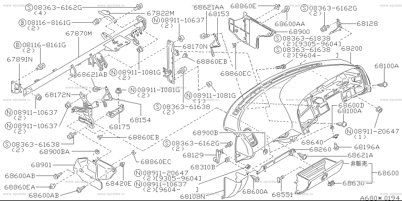 680 - instrument panel, pad & cluster lid (trim)