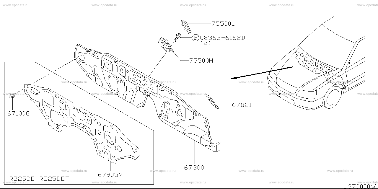 Dash panel & fitting (body) for Nissan Stagea WC34, 1 generation