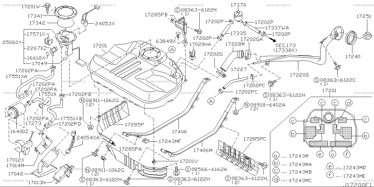 Fuel tank (chassis) for Nissan Wingroad Y11, 2 generation