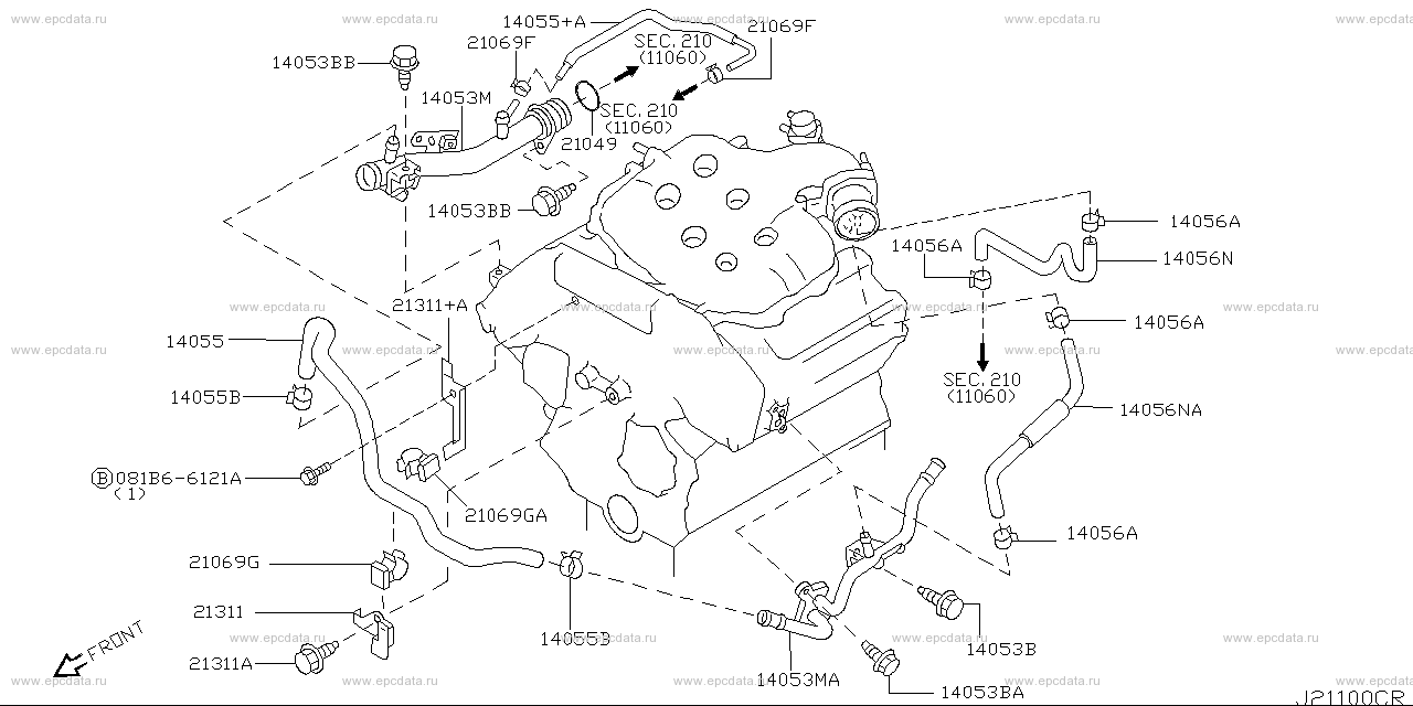 Water hose & piping (engine) for Nissan Fuga Y50, 1 generation 10.2004 ...