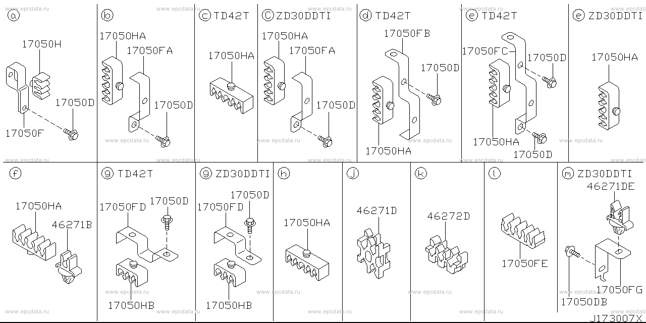 Applies: ZD30DDTI +TD42T; Description: クランプ  ＆  インシュレーター; Period: 09.1999 - 11.2002