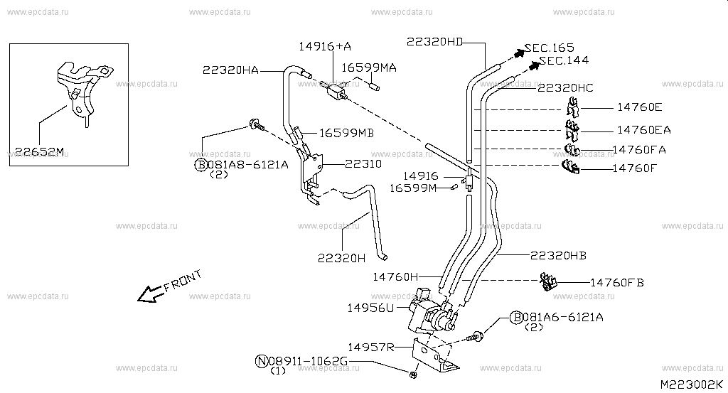 Vacuum Piping Canister Engine For Nissan Navara D Generation