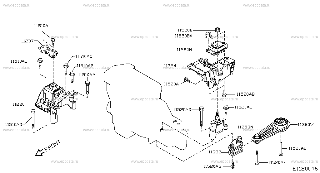 Engine & transmission mounting (unit) for Nissan Qashqai J10, 1 ...