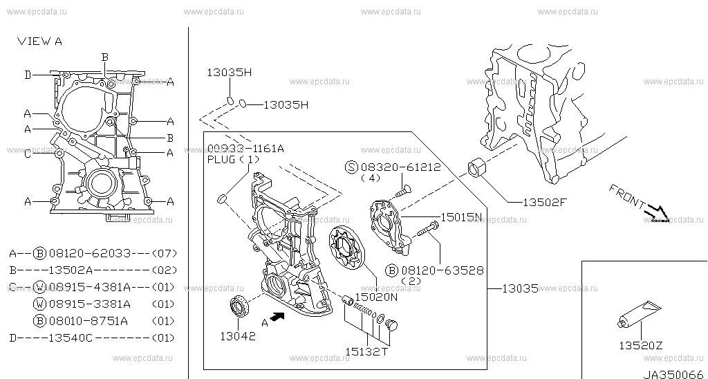 Front cover & fitting (engine) for Nissan Almera N15, 1 generation ...