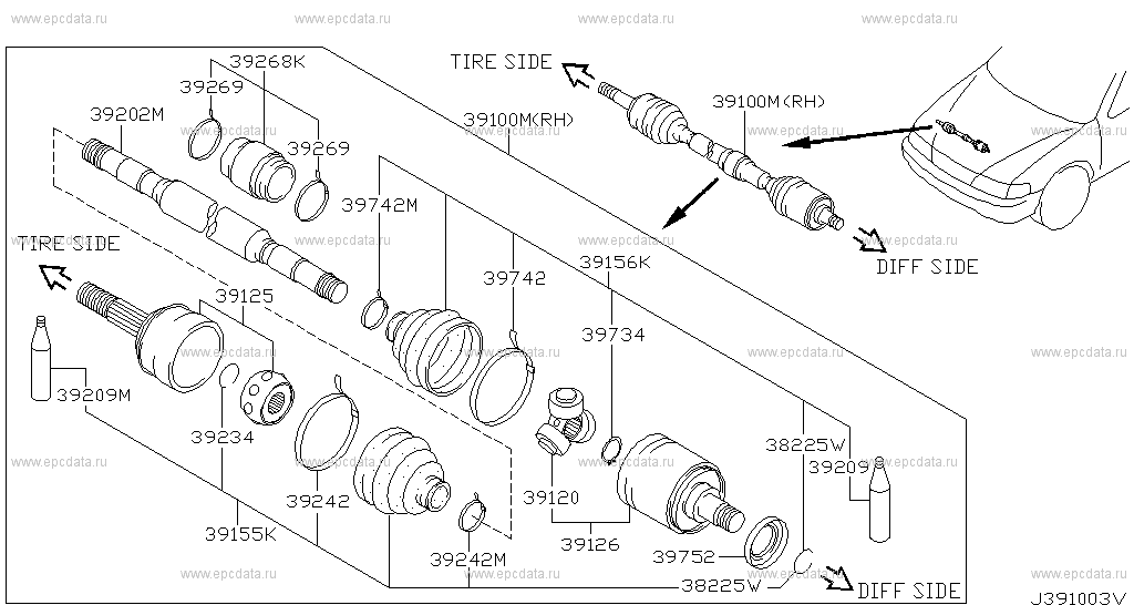 Front drive shaft (chassis) for Nissan Almera N15, 1 generation ...