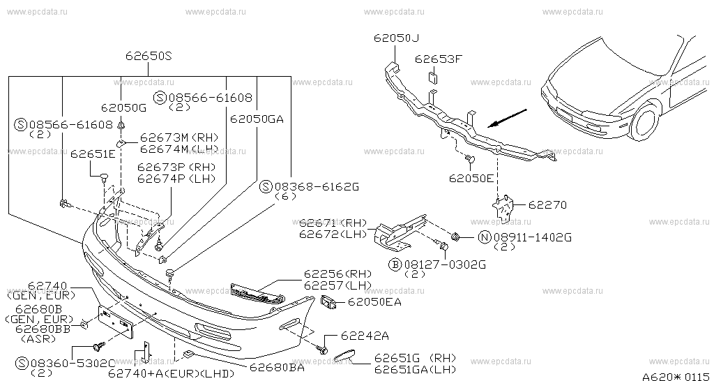 62650s: Fascia Kit-front Bumper 620 - Front Bumper For 200sx S14 Nissan 