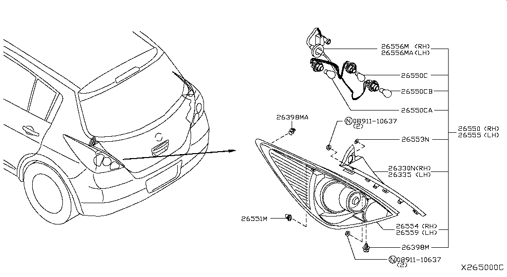 Как заменить лампочку на тиида 265 - REAR COMBINATION LAMP на Tiida C11X Ниссан Тиида - Запчасти - Амаяма (Amay