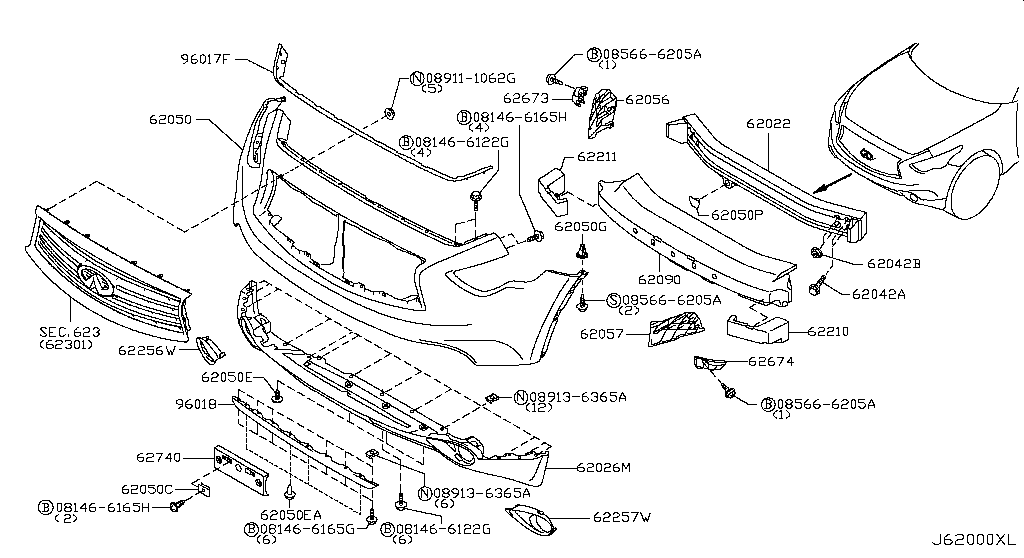 Кузов (перед, крыша и пол) на Infiniti QX70 / FX, период выпуска 01.2012 - 09.20