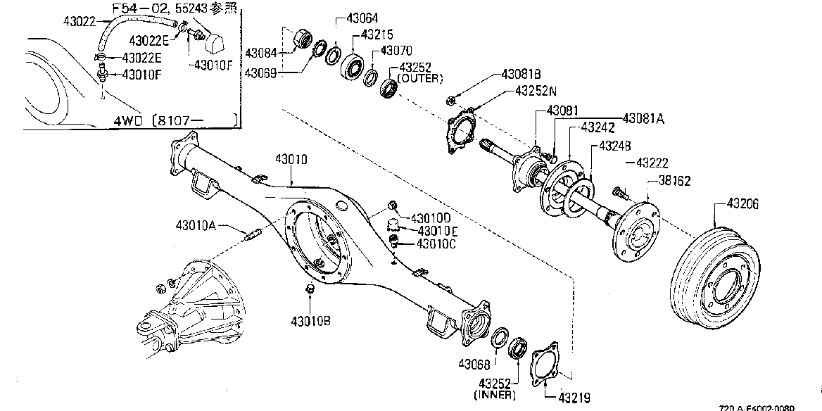 Rear axle (chassis) for Nissan Datsun Truck 720, 01.1982 -  DX