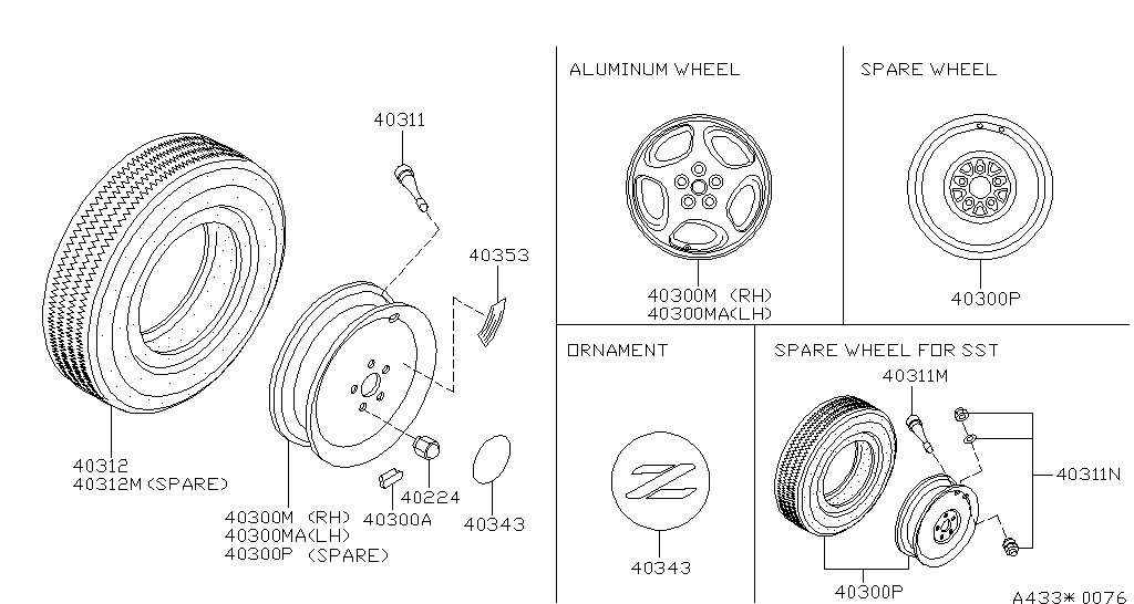 Road wheel & tire for Nissan 300ZX Z32, 02.1992 - 08.1996 GL VG30D